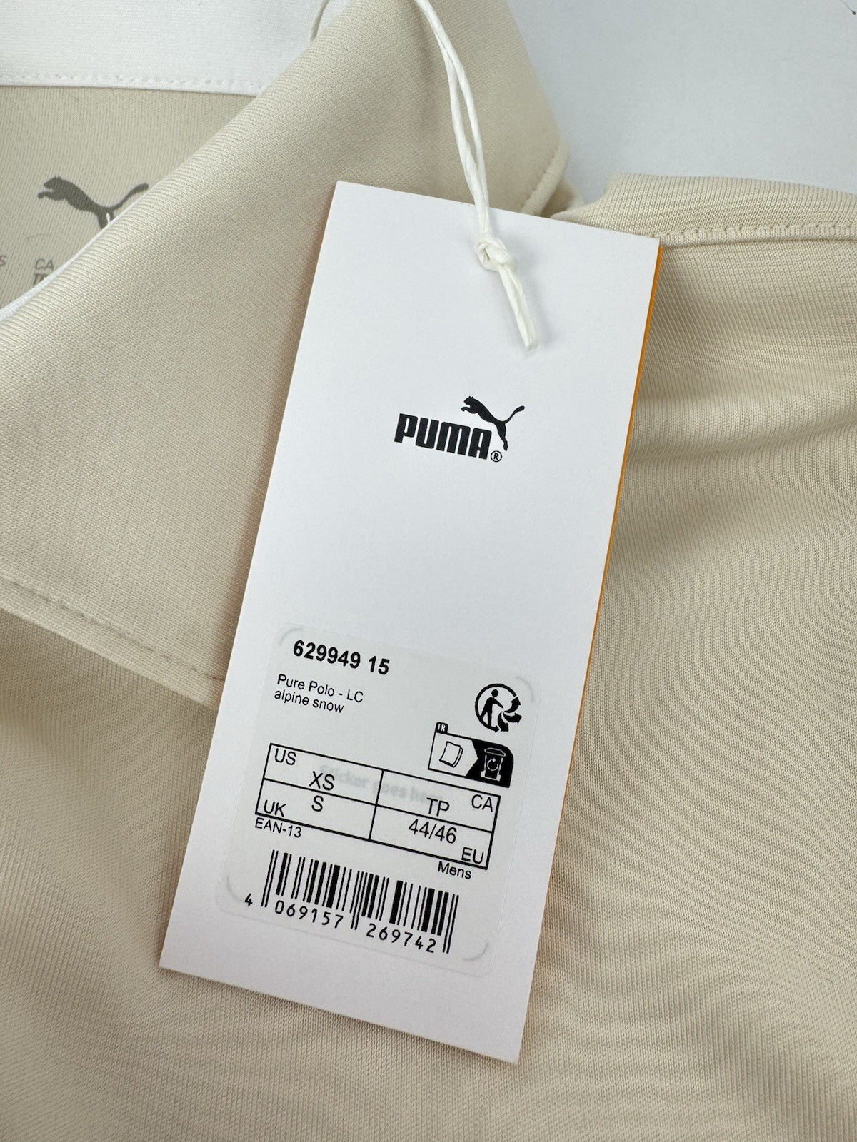 Puma Pure Polo-LC Men's Size Small Light Beige Alpine Snow Golf Shirt/365077