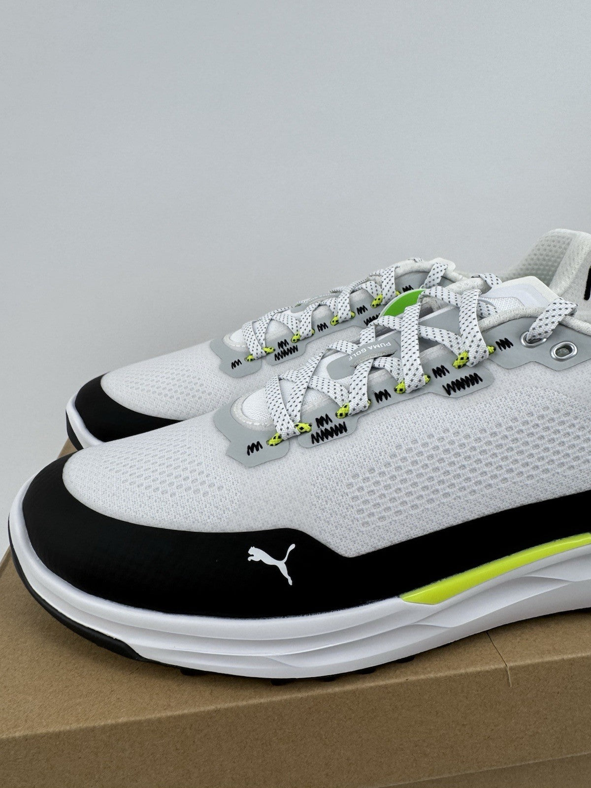 Puma IGNITE Elevate X Golf Shoes Mens Size UK 8 White Black Safety Yellow/321552