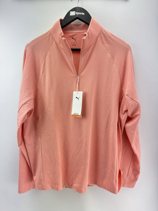 Puma Golf Womens Lightweight Pullover Pure 2.0 Peach 1/4 Zip UK XL/ 300850