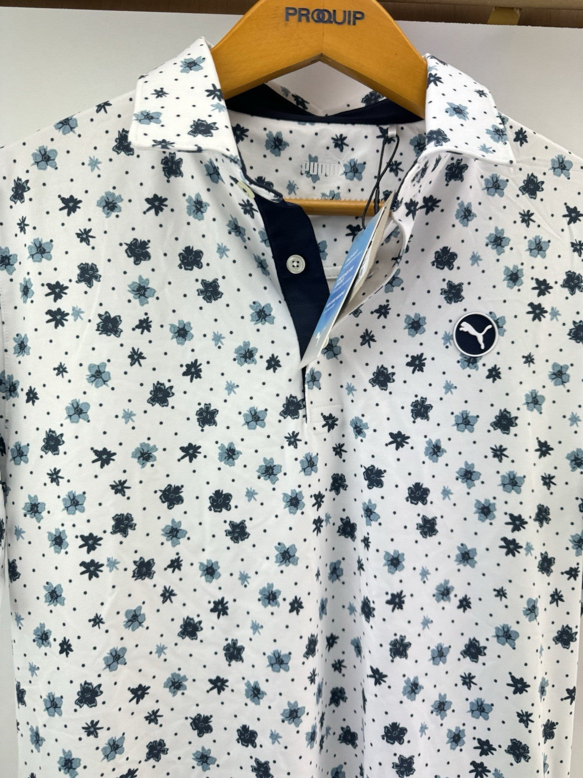 Puma Golf Mens Polo Shirt Cloudspun Floral UK Small /White/Navy /New /252824