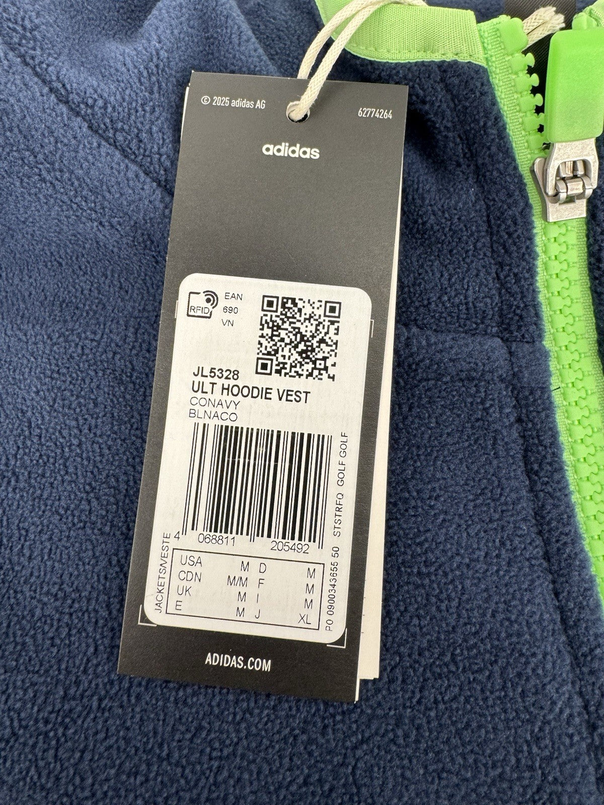 Adidas JL5328 Ultimate365 Fleece Hoodie Vest Men's Size Medium Navy Green/325618
