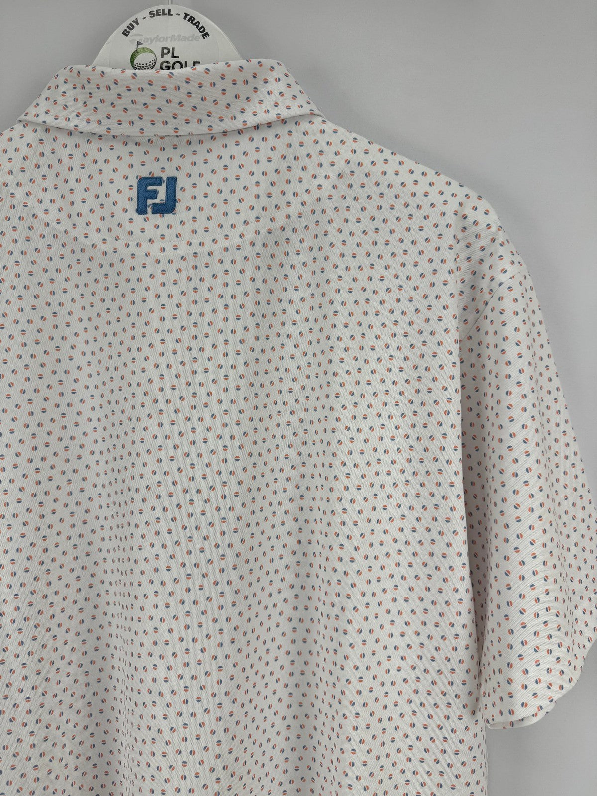 FootJoy Bounce Print Pique Mens Golf Polo Shirt Medium White Orange Blue/330479