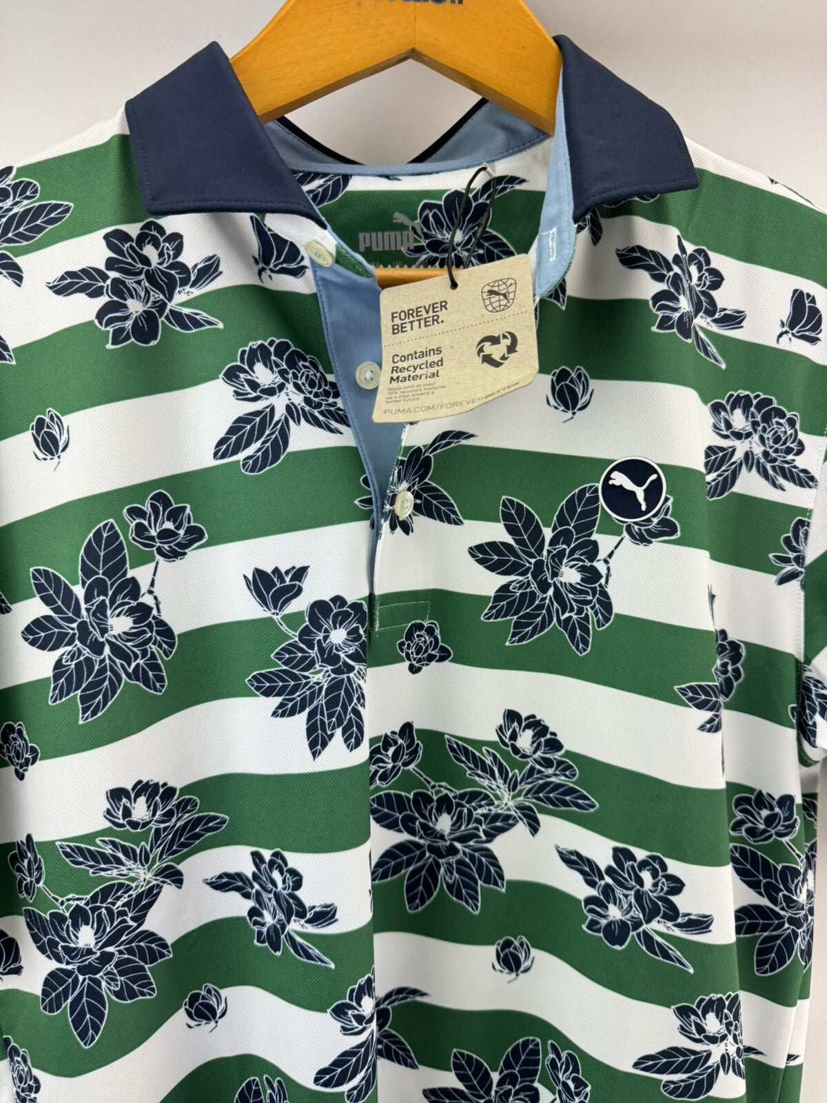 Puma Golf Polo Pique Garden Size UK Medium /Green/navy /New /207493