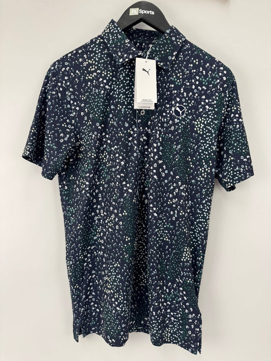 Puma Cloudspun Garden Short Sleeve Polo Mens Size Small Navy Floral Print/354130