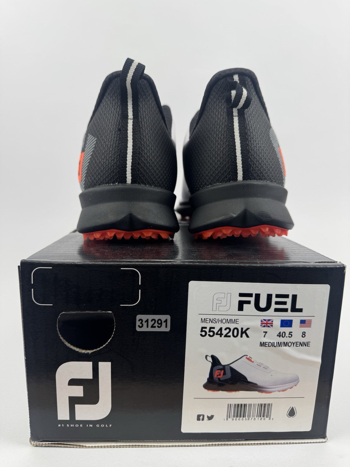 FootJoy Fuel Golf Shoes Men's UK Size 7 White Black Orange Lightweight/312911