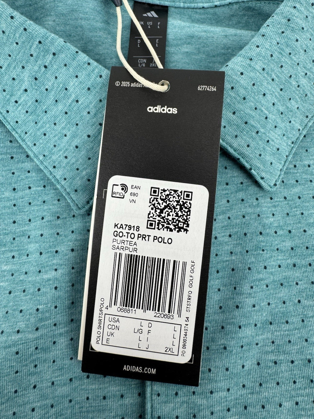 Adidas Go-To Rise Print Polo Shirt Men's Golf Size Large Pure Teal/3291912