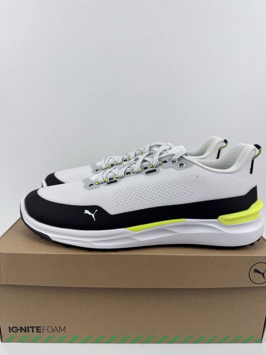 Puma IGNITE Elevate X Golf Shoes Mens Size UK 8 White Black Safety Yellow/321570