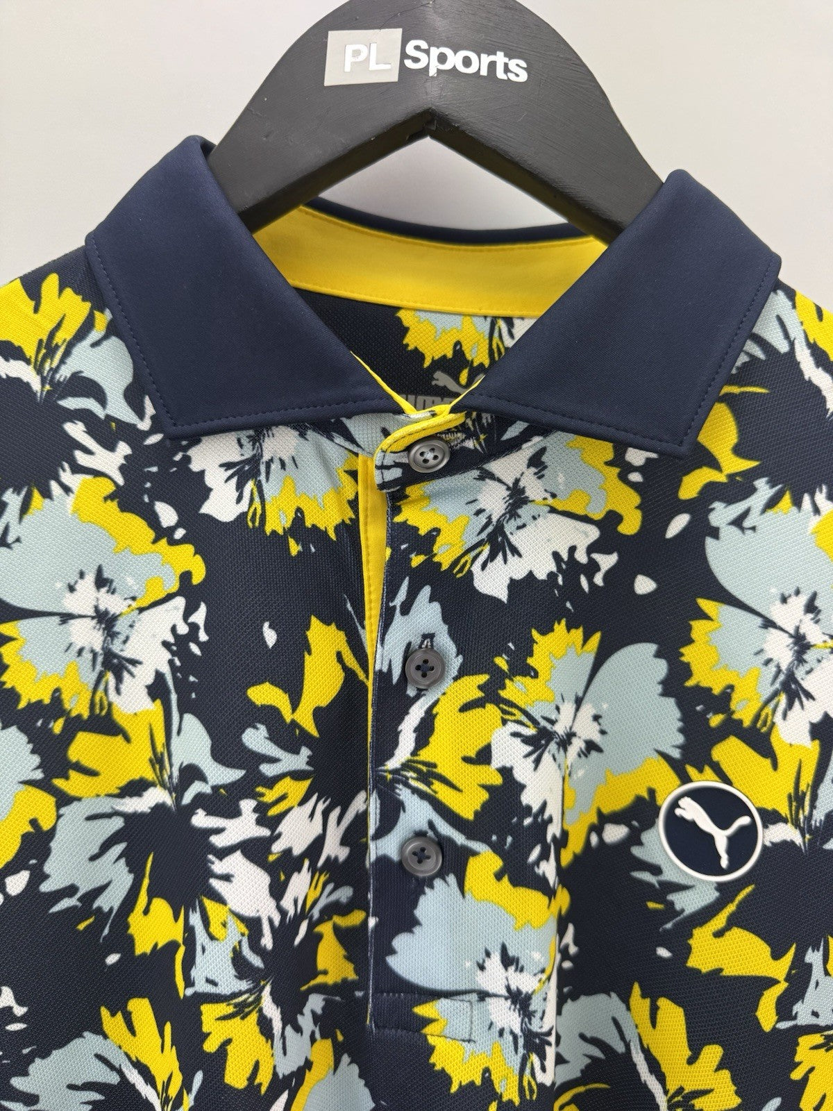 Puma Golf Polo Pique Borrego Mens Size UK Small/Blue Navy Yellow/New /308162