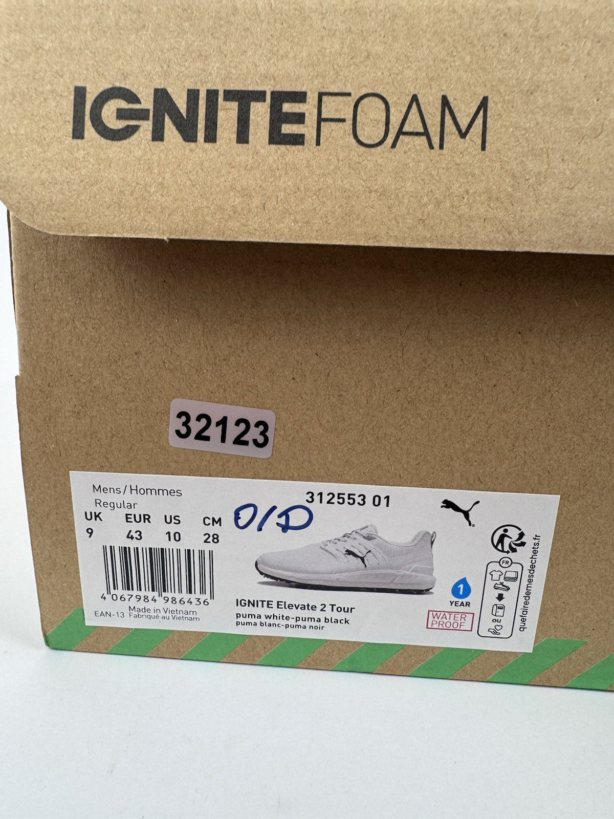 Puma Ignite Elevate 2 Tour Men's Golf Shoes Size UK 9 White Waterproof/321238