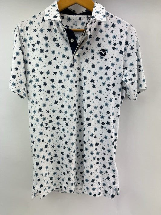Puma Golf Mens Polo Shirt Cloudspun Floral UK Small /White/Navy /New /252820