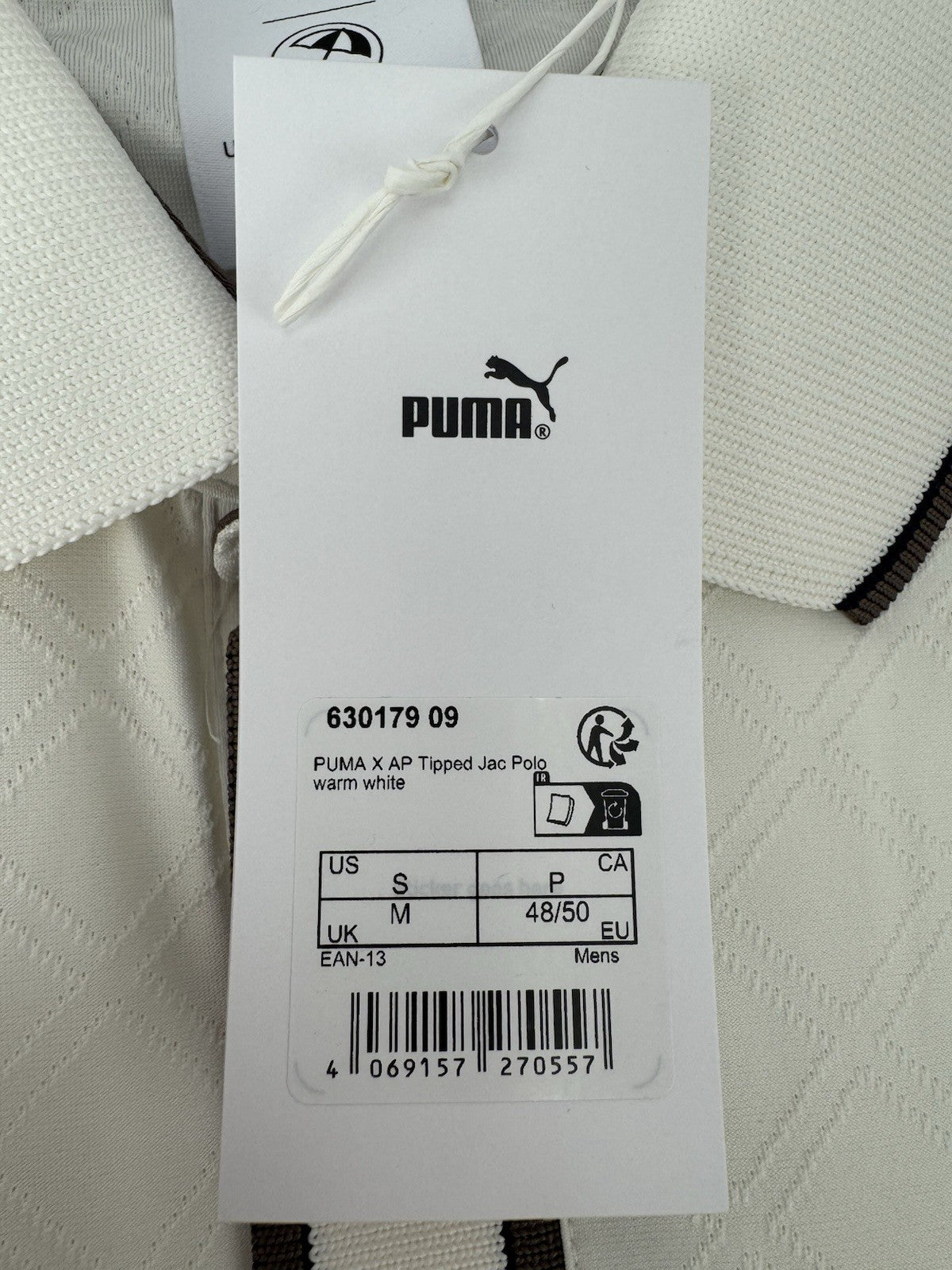 PUMA X Arnold Palmer Tipped Jac Golf Polo Shirt Men's Size M Warm White/353848