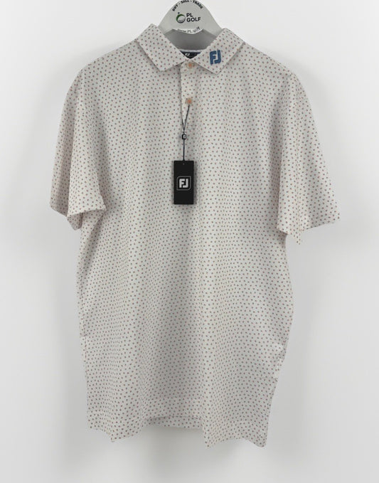 FootJoy Bounce Print Pique Mens Golf Polo Shirt Size 2XL White Orange Blue/330460