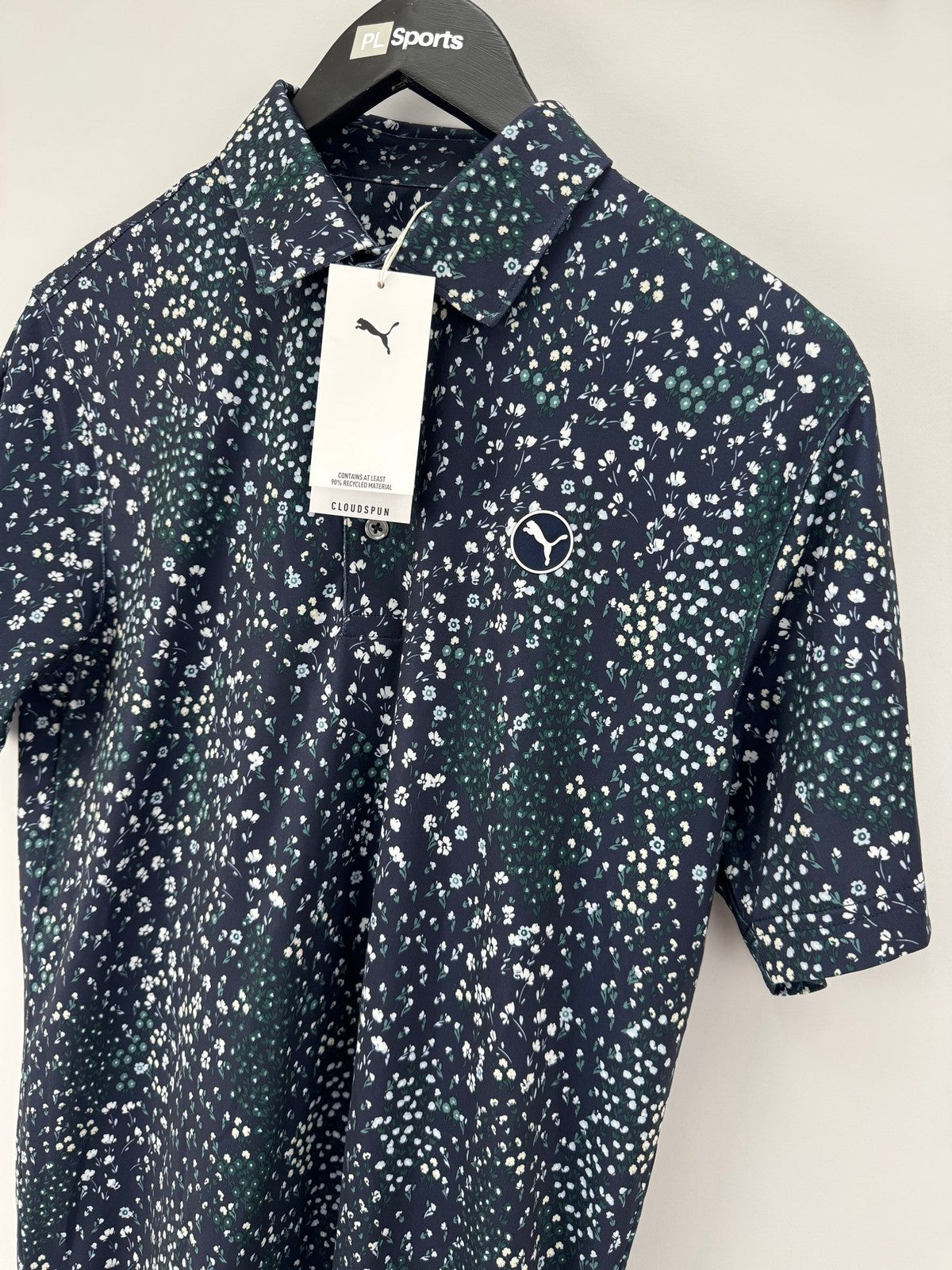 Puma Cloudspun Garden Short Sleeve Polo Mens Size Medium Navy Floral Print/354141