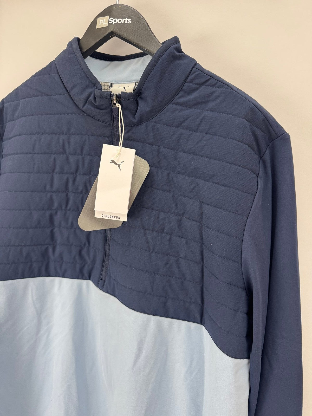 Puma Cloudspun Tech Hybrid Jacket Mens Large Deep Navy Light Blue Full Zip/353961