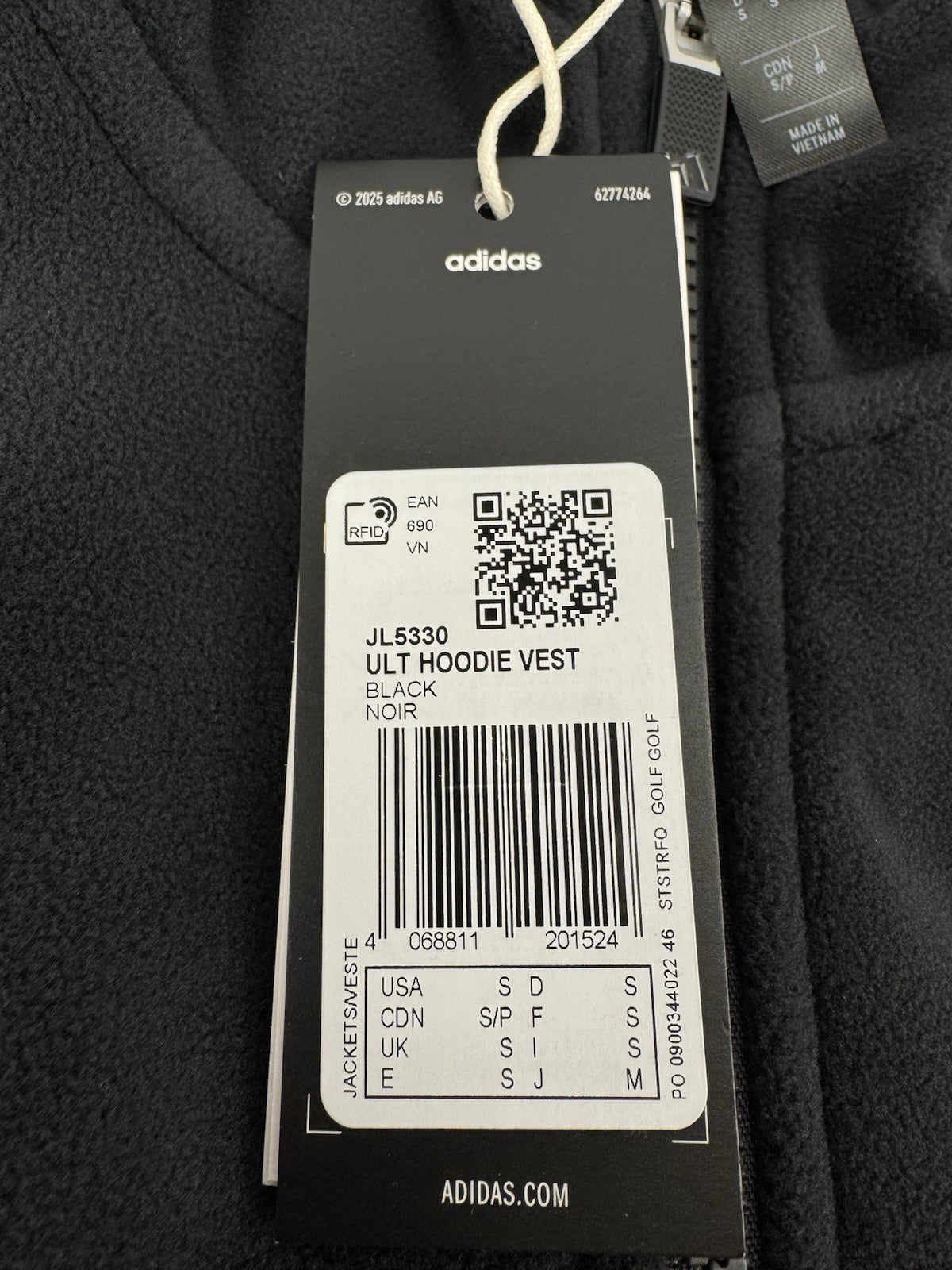 Adidas Ultimate365 Hoodie Vest Men's Size Small Black Fleece Sleeveless /327308