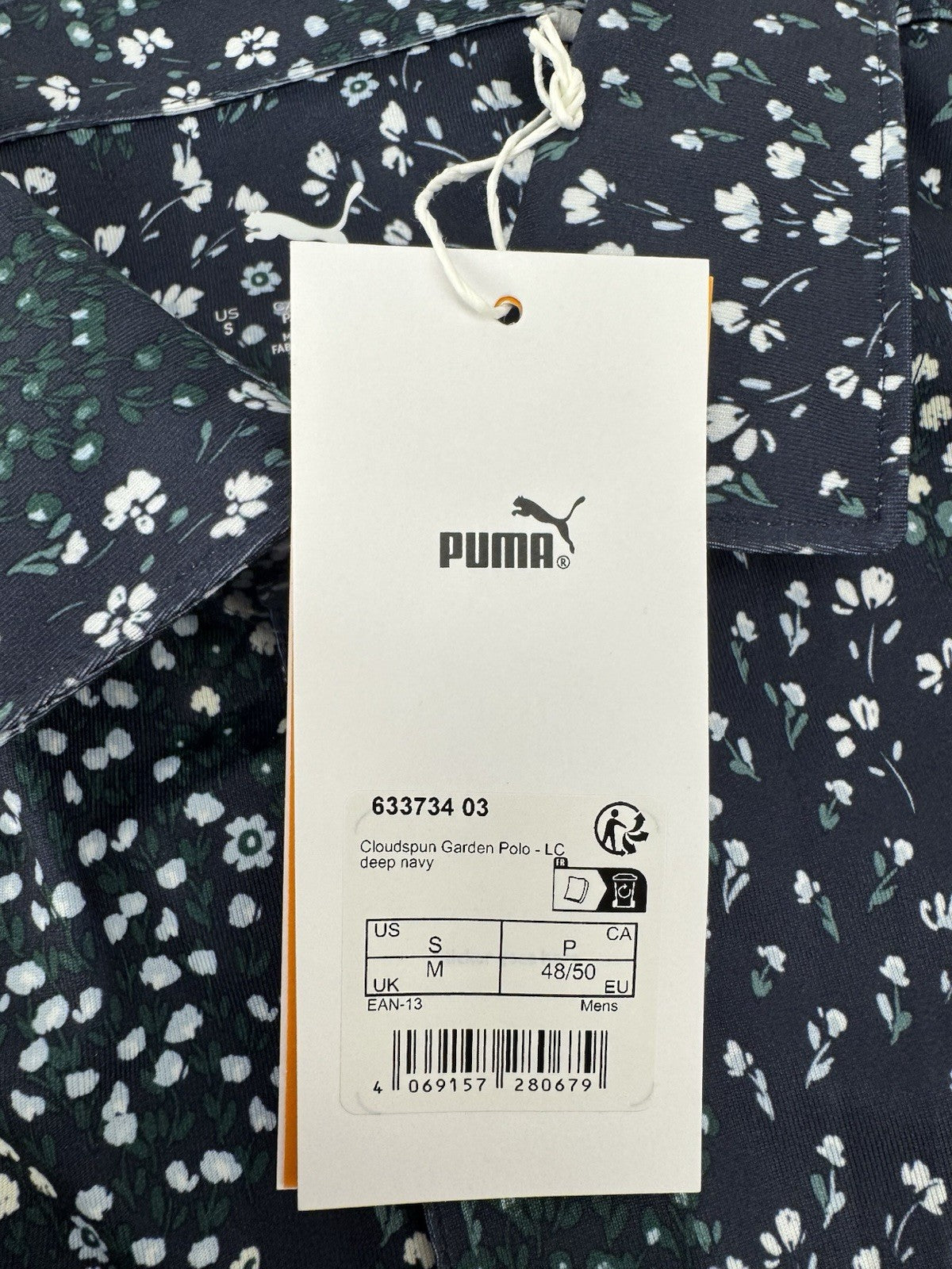 Puma Cloudspun Garden Short Sleeve Polo Mens Size Medium Navy Floral Print/3541410