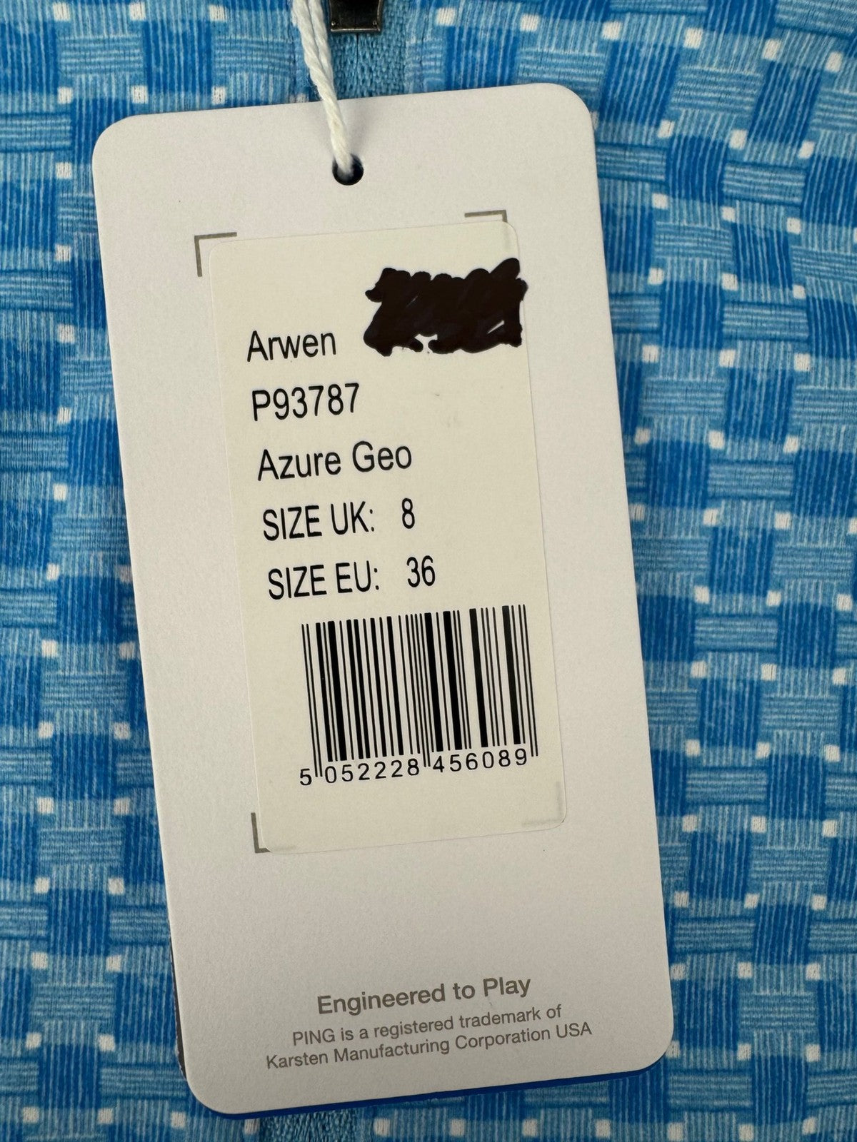 Ping Arwen Azure Geo Golf Top Women's Size UK 8 Light Blue Long Sleeve/373791