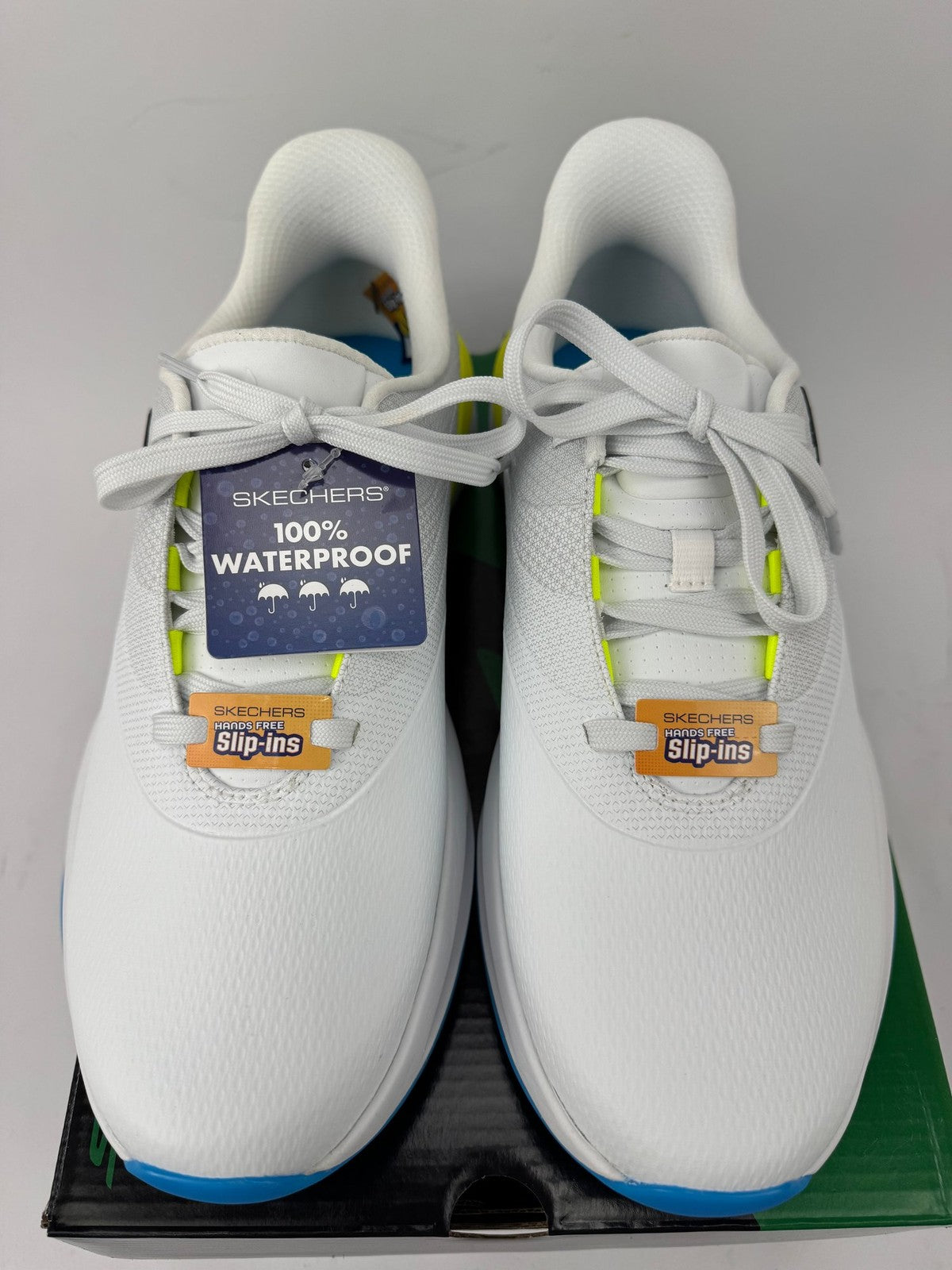 Skechers Flow Slip Ins Mens Golf Shoes UK 8 Waterproof White/Yellow/349755