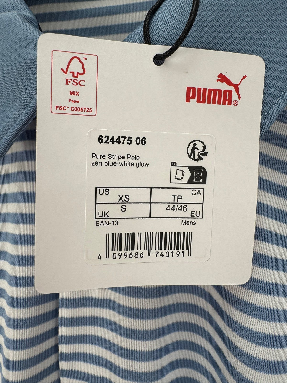 Puma Pure Stripe Polo Men's Size Small Blue White Striped Polo/352951