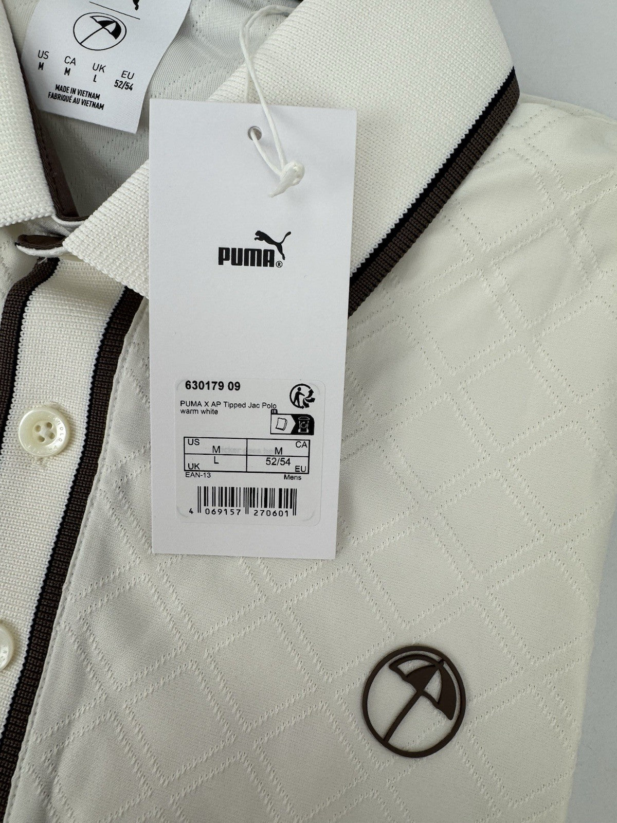 PUMA X Arnold Palmer Tipped Jac Golf Polo Shirt Men's Size L Warm White/353858