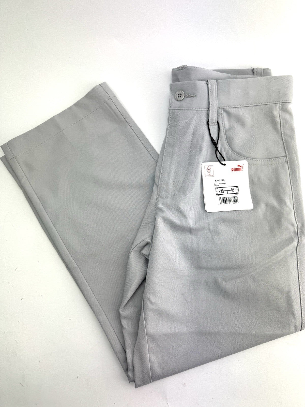 Puma Boys Junior 5 Pocket Golf Pant High Rise Trousers Grey Size 7-8yrs/ 309782