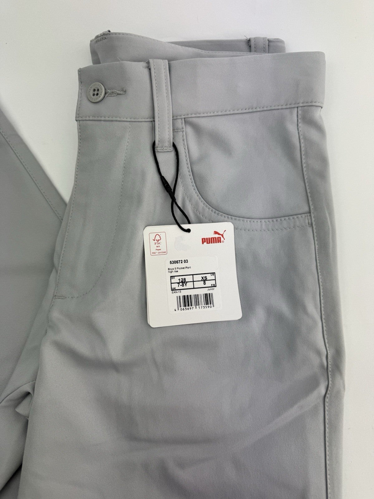 Puma Boys Junior 5 Pocket Golf Pant High Rise Trousers Grey Size 7-8yrs/ 309784