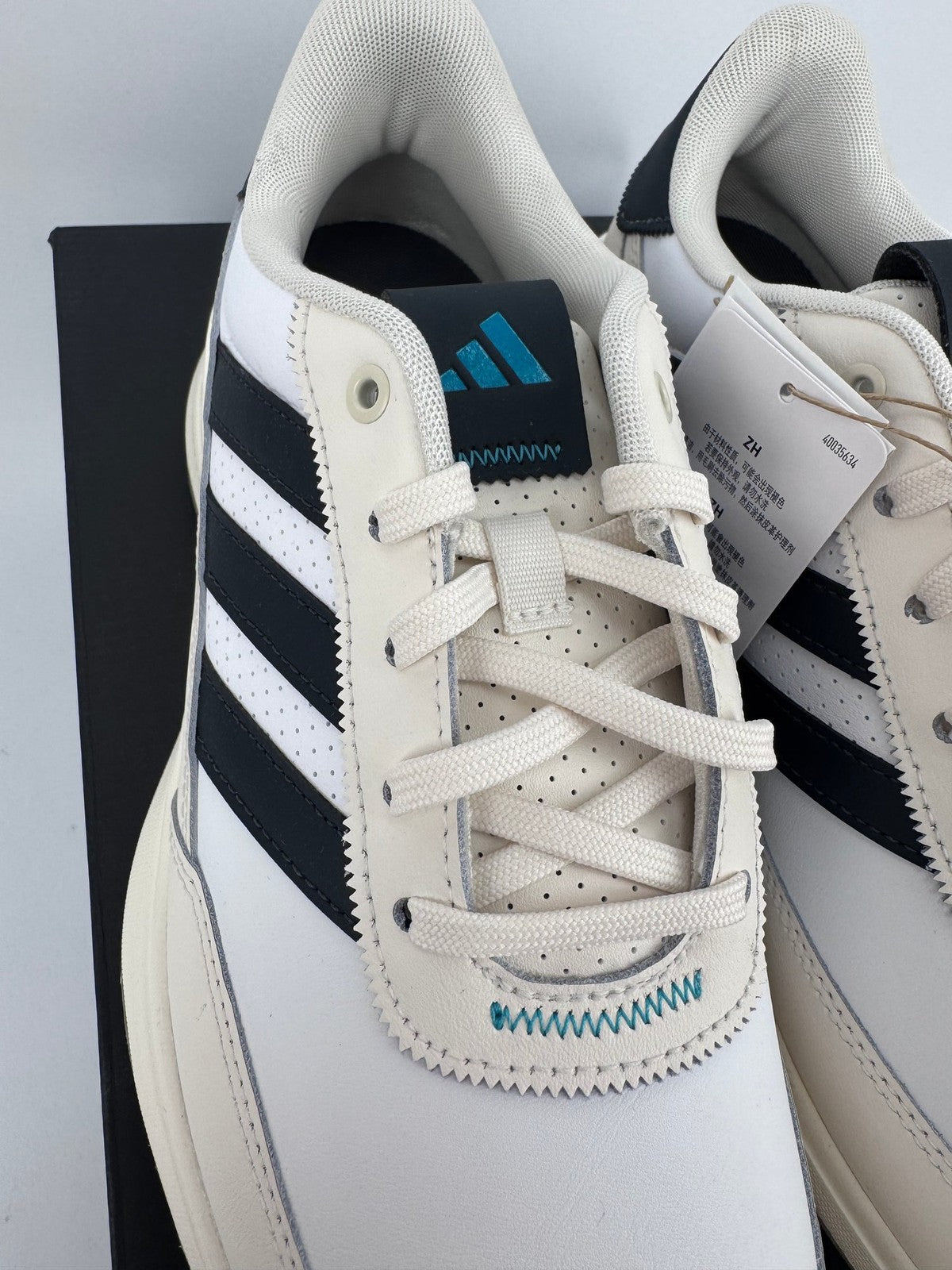 Adidas S2G SL Leather Golf Shoes Men's 7.5 UK White Navy Comfortable Spik/314344