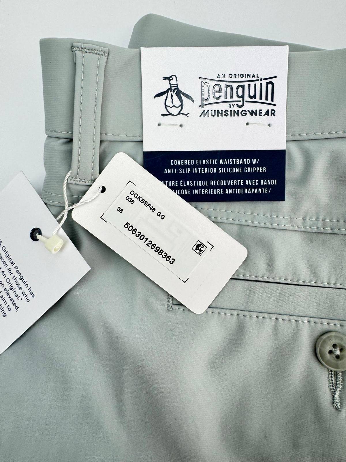 Men’s Original Penguin The Player 9” Golf Shorts Quarry Grey Size 38” New/306394
