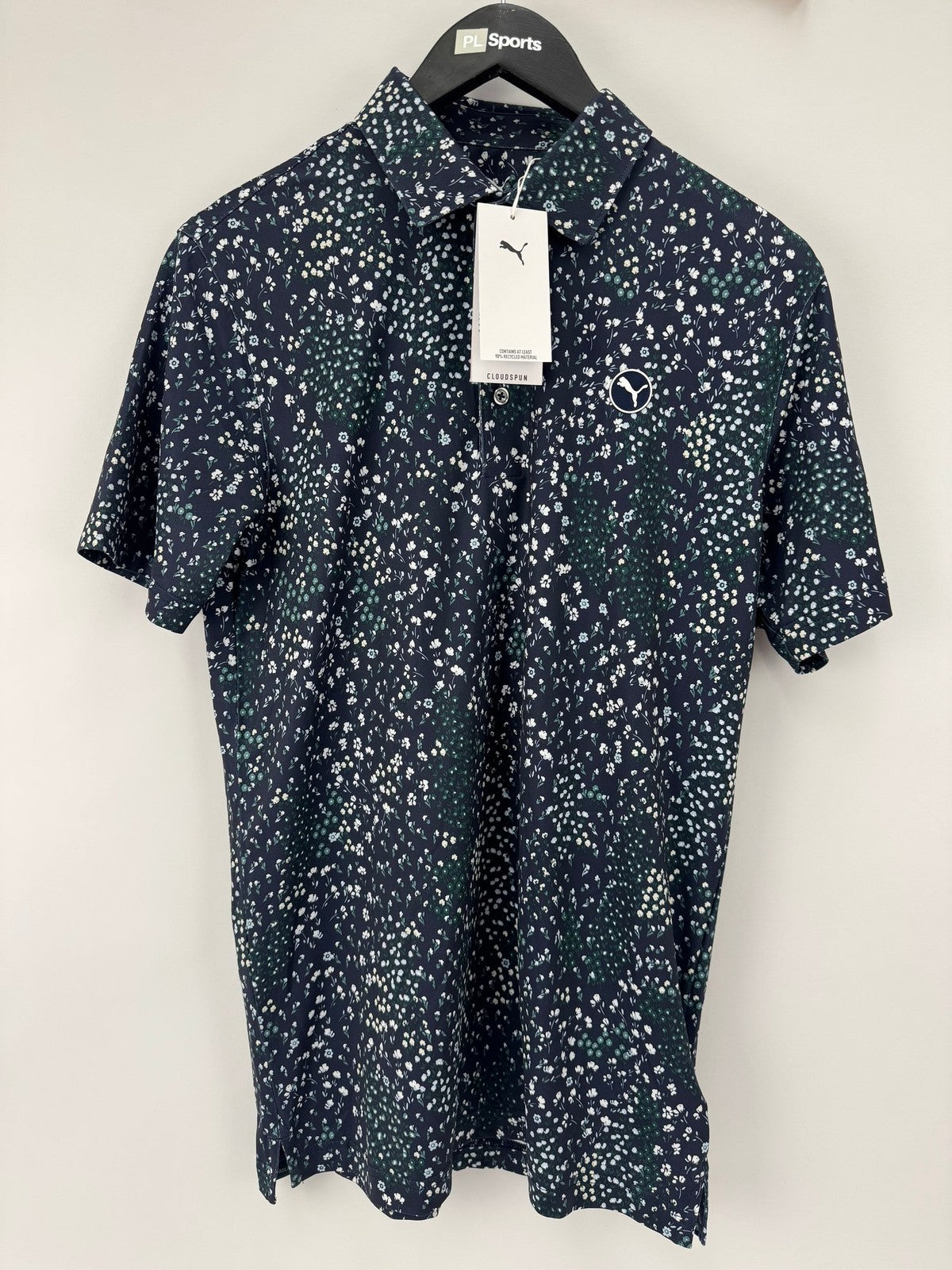 Puma Cloudspun Garden Short Sleeve Polo Mens Size Medium Navy Floral Print/354140