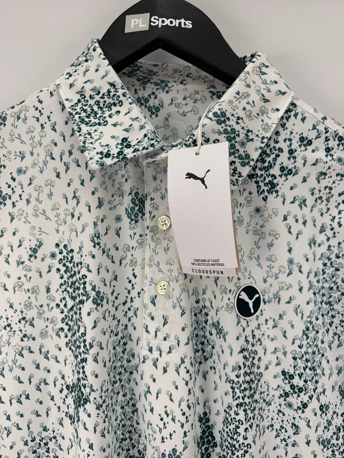 Puma Cloudspun Golf Garden Polo Men's Size XL White Glow Floral Print/354173