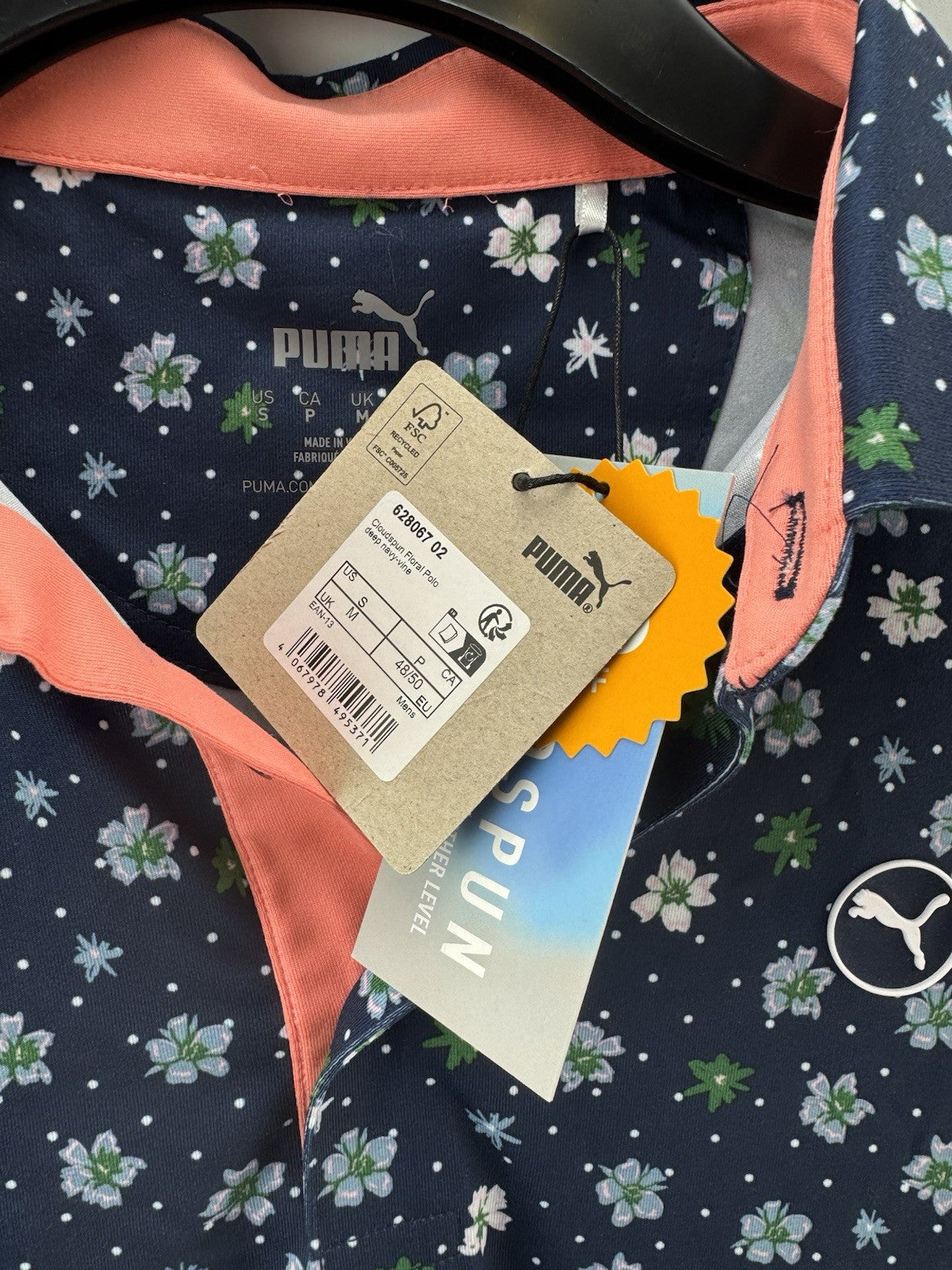 Puma Golf Mens Polo Shirt Cloudspun Floral UK Medium /Navy /New /223207