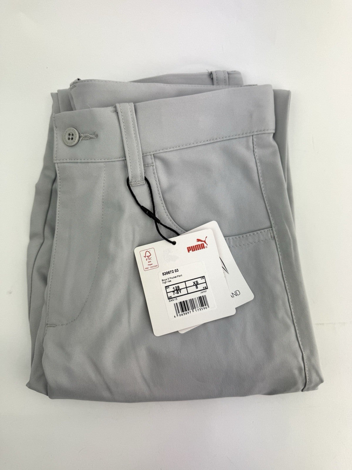 Puma Boys Junior 5 Pocket Golf Pant High Rise Trousers Grey Size 7-8yrs/ 309780