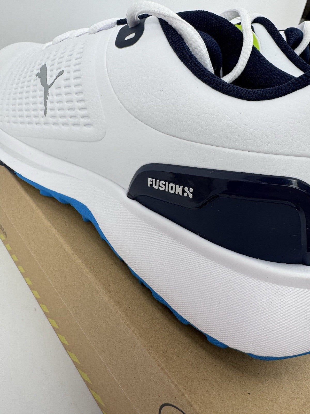 Puma Fusion Plus SL Golf Shoes Men's UK 9.5 White Deep Navy Waterproof/318535