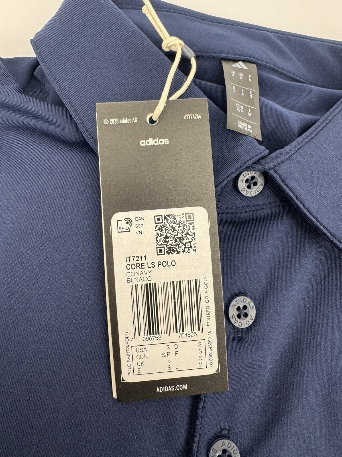Adidas Core LS Polo Shirt Men's Size Small Navy Blue Long Sleeve Golf Wear/329296