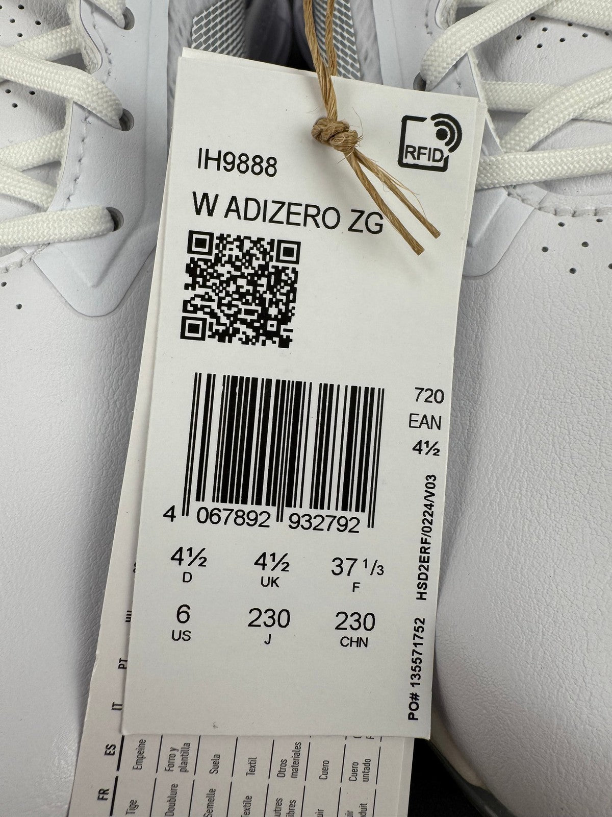 Adidas W Adizero ZG Golf Shoes Women's Size 4.5 UK White Spikeless/312485