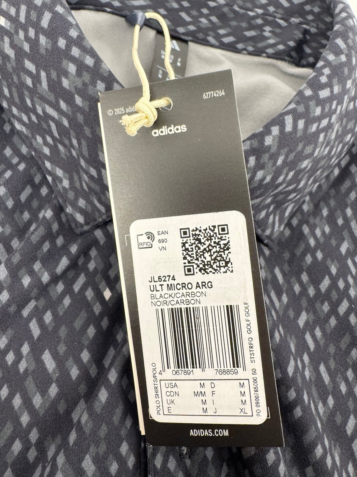 Adidas Ultimate365 Micro Argyle Print Polo Shirt Men's Medium Black/329411