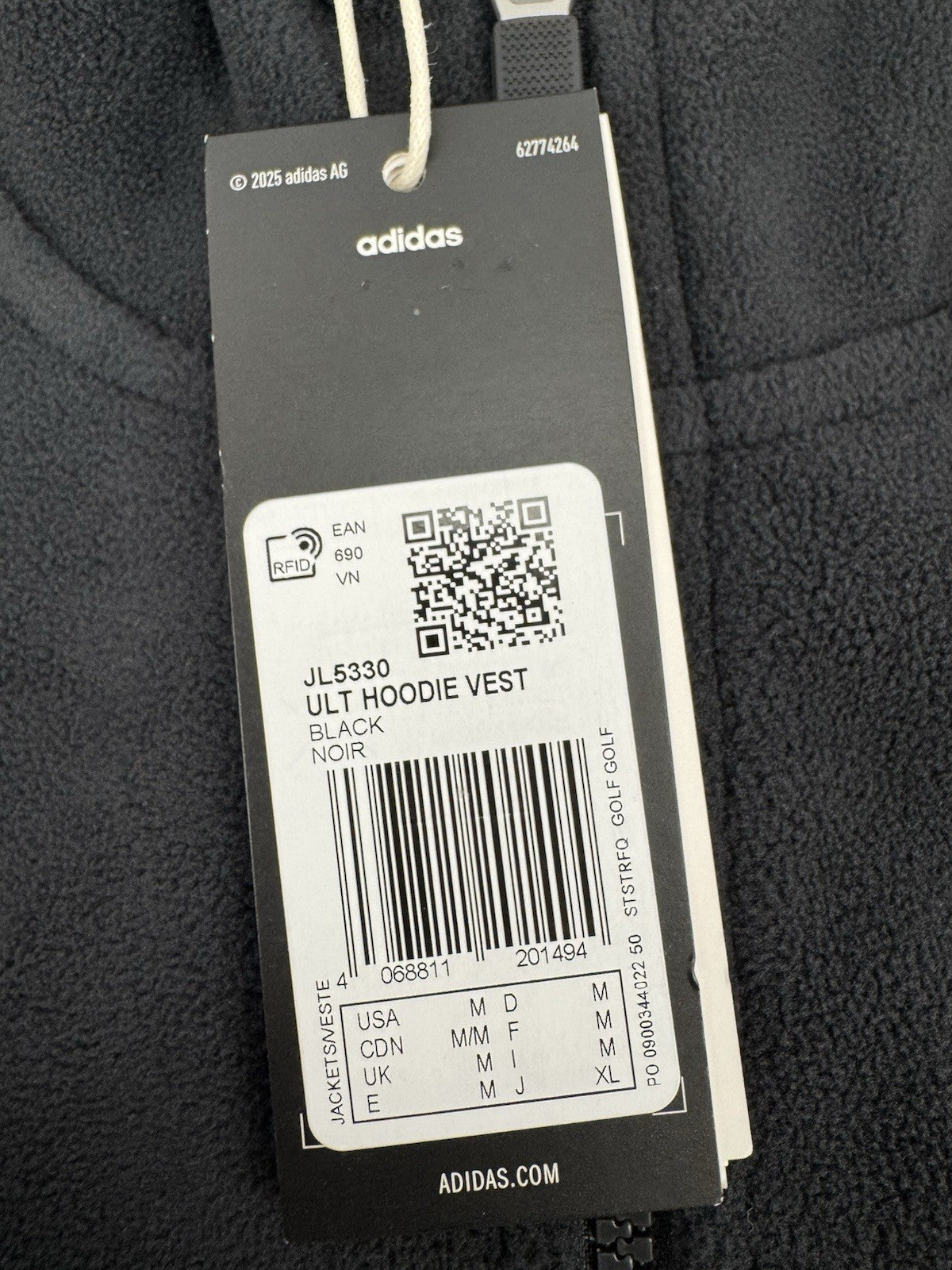 Adidas Ultimate365 Hoodie Vest Men's Size Medium Black Fleece Sleeveless /325639