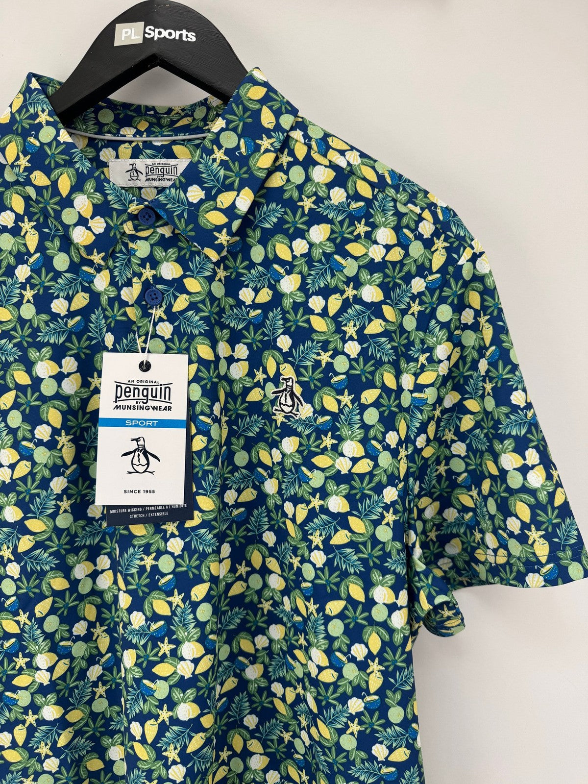 Original Penguin Galaxy Blue Short Sleeve Polo Mens Large Floral Pattern/352941