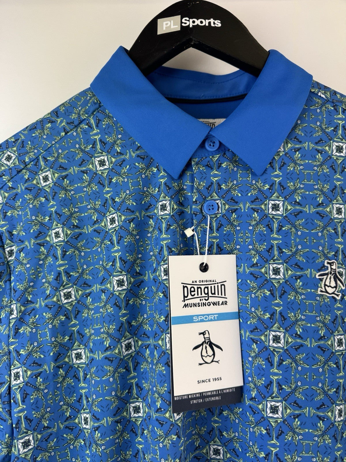 Men’s Original Penguin All Over Cocktail Golf Polo Size Small/ French Blue/311365