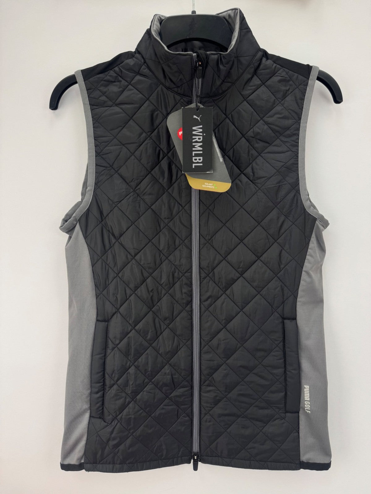 Puma WRM LBL Quilted Golf Vest Men's Size S Black Grey Primaloft Insulate/365030