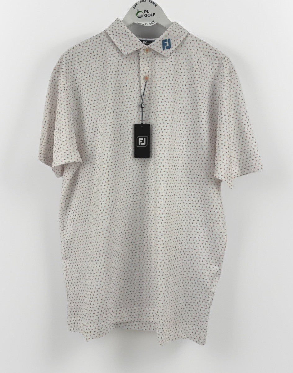 FootJoy Bounce Print Pique Mens Golf Polo Shirt Size XL White Orange Blue/330530