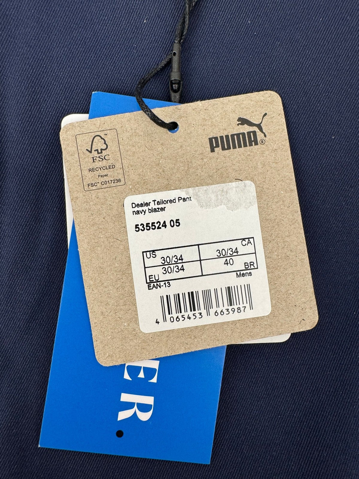 Puma Dealer Tailored Fit Trousers Men's Size 30/34 Navy Blue Golf Pants/353891