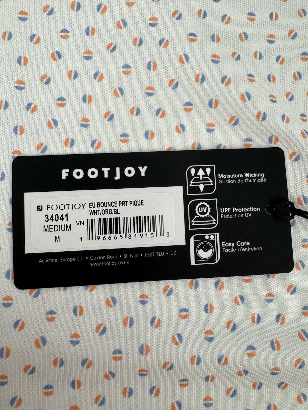 FootJoy Bounce Print Pique Mens Golf Polo Shirt Medium White Orange Blue/3304711