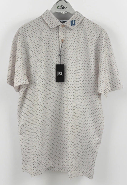 FootJoy Bounce Print Pique Mens Golf Polo Shirt Size L White Orange Blue/330450