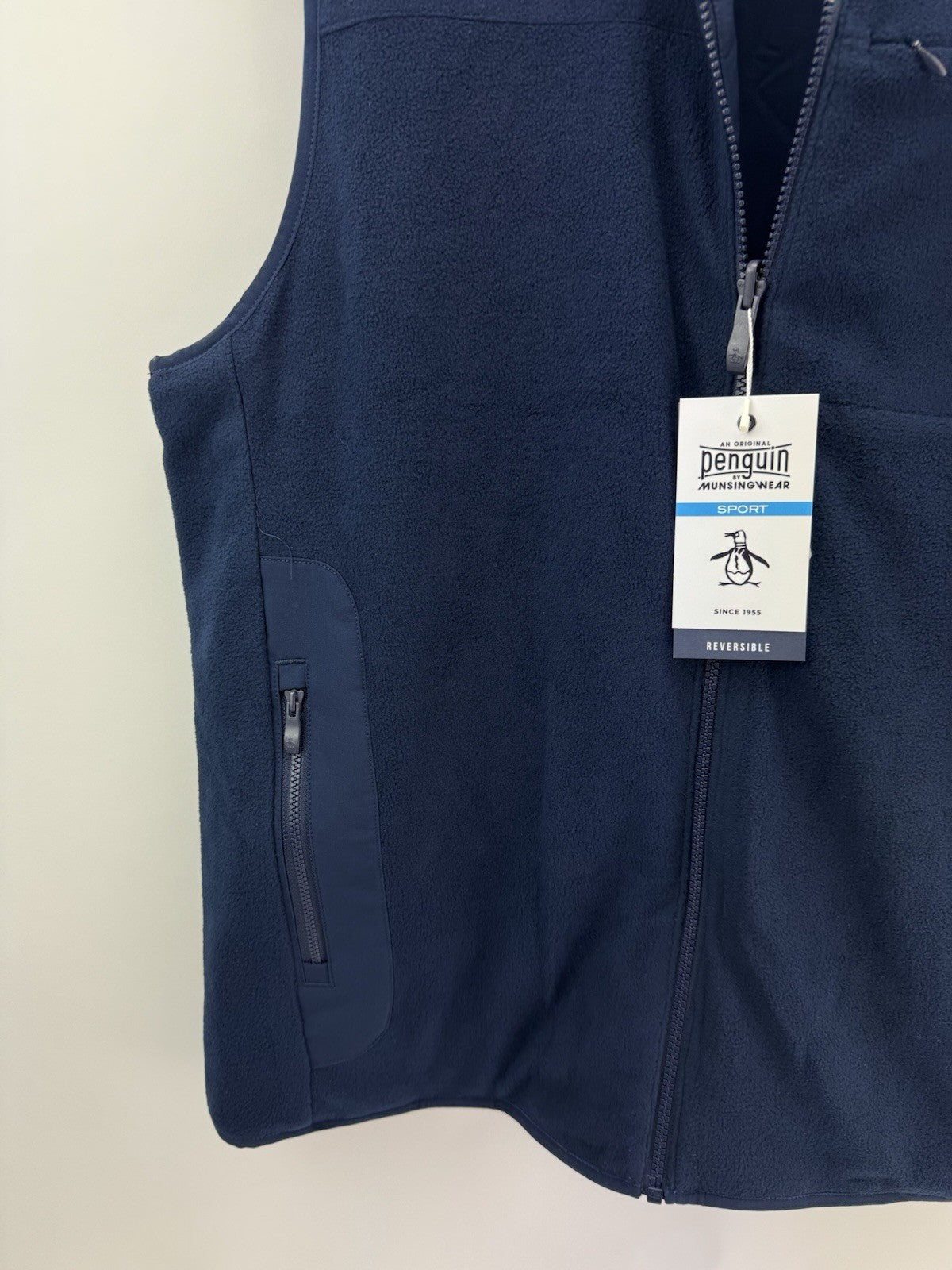 Penguin Golf Gilet Reversible Mixed Media UK XL /Full Zip /Navy /New /305141