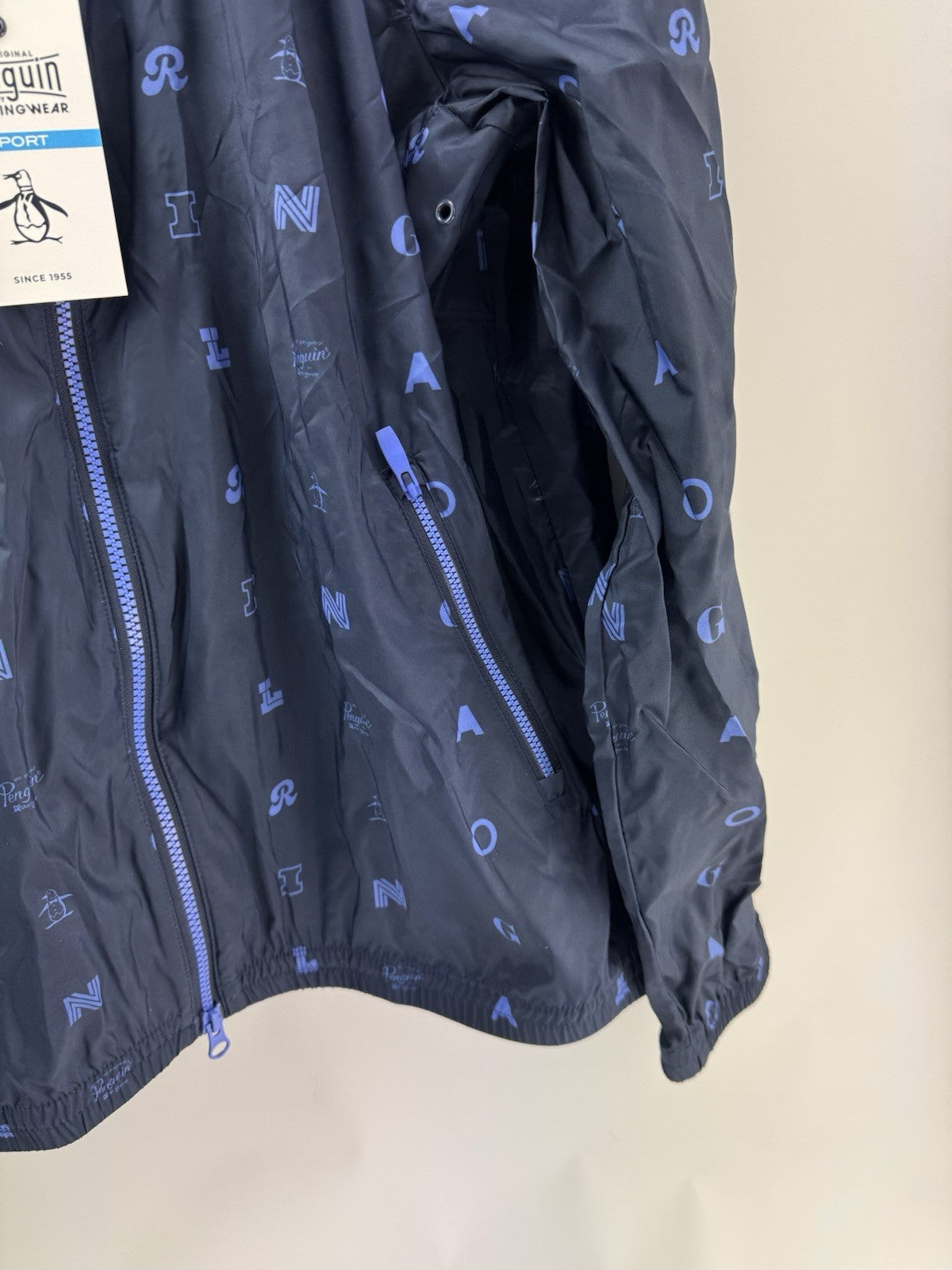Penguin Original Golf Wind Jacket Logo Print Hood Lightweight UK Large /300575