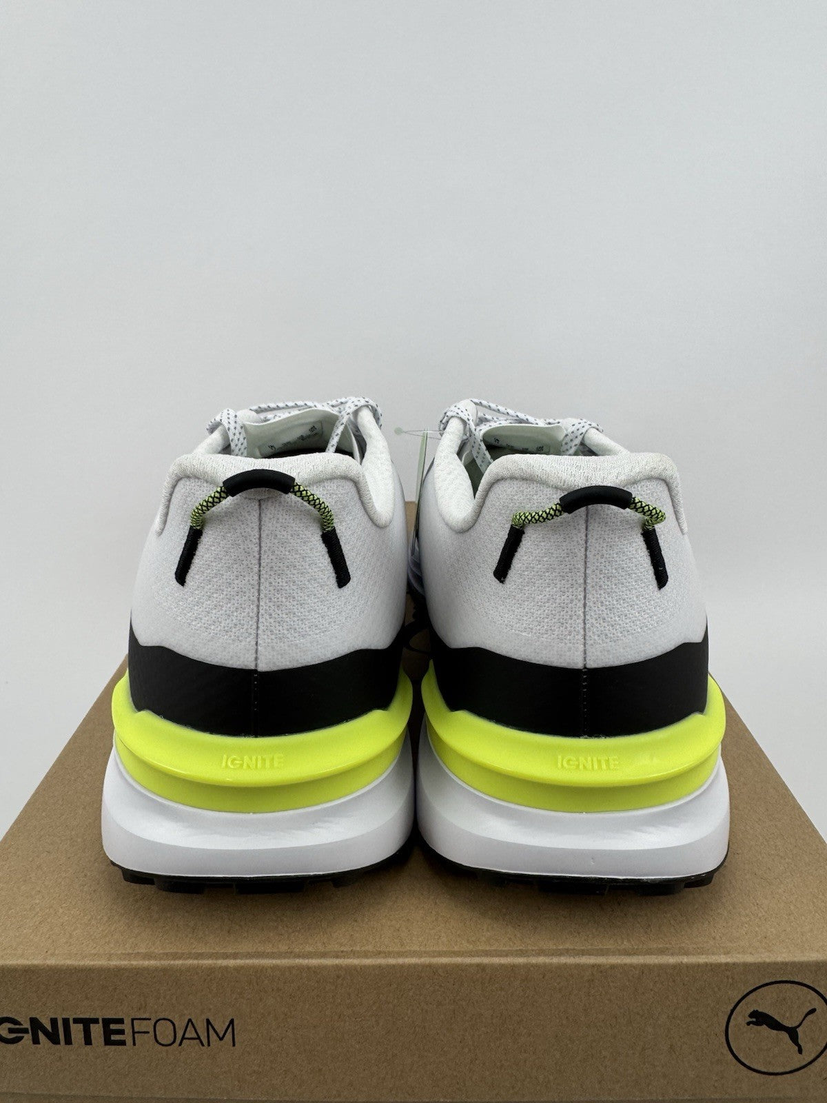 Puma IGNITE Elevate X Golf Shoes Mens Size UK 8 White Black Safety Yellow/321574