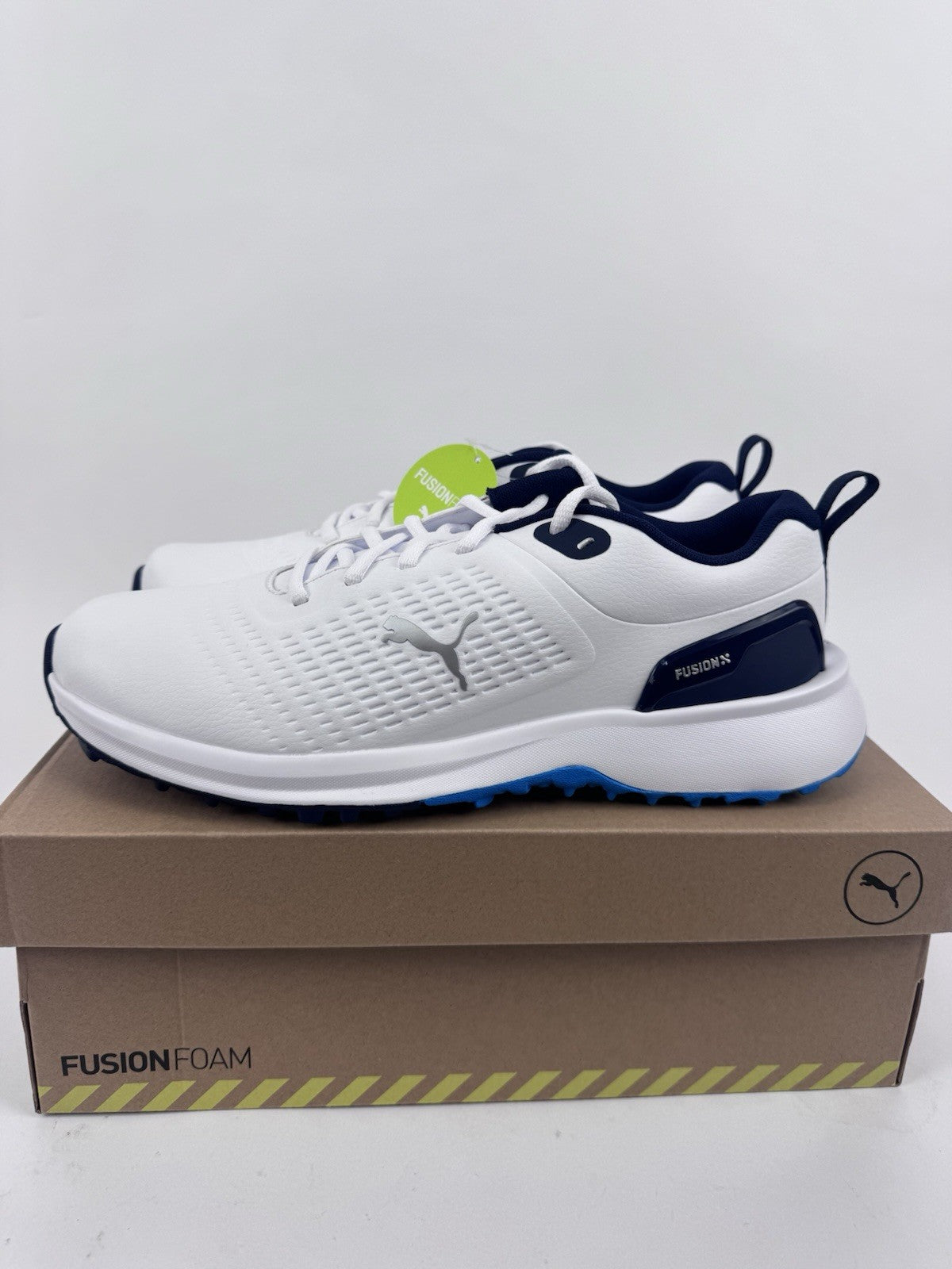 Puma Fusion Plus SL Golf Shoes Men's UK 7.5  White Deep Navy Waterproof/320750