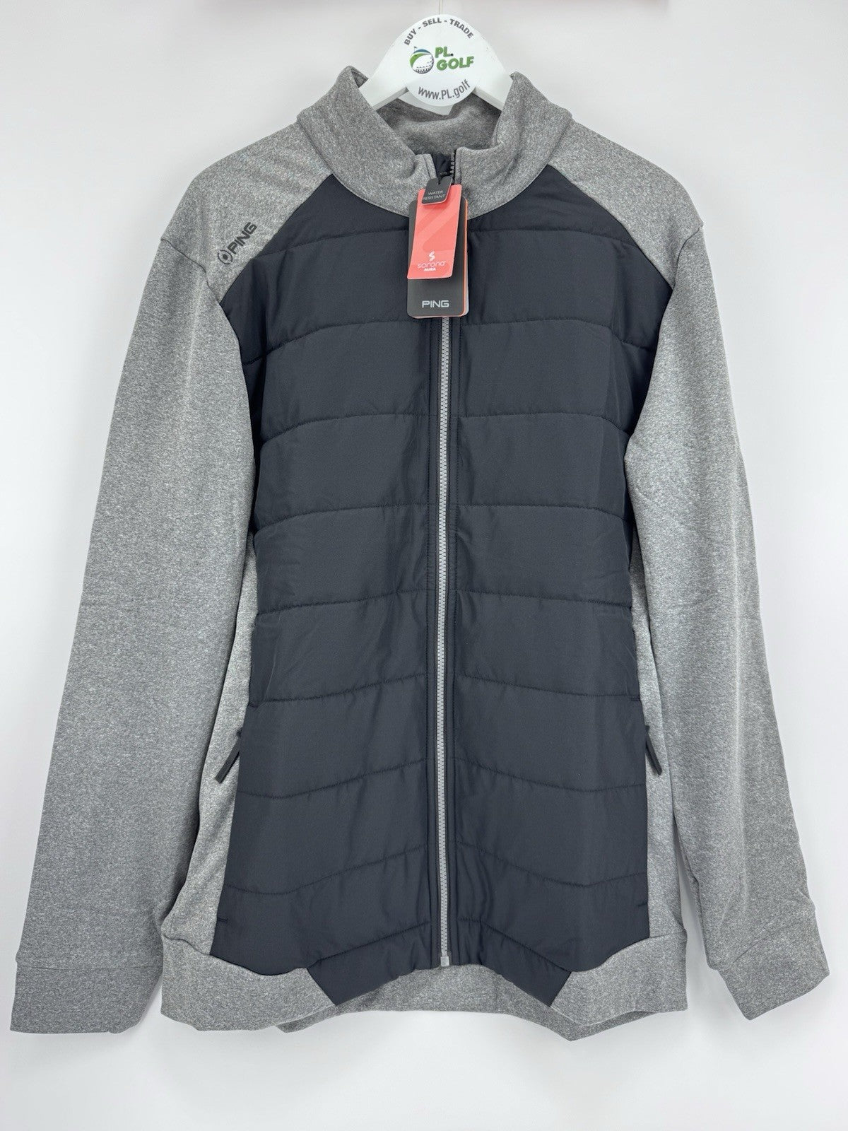 PING Sorona Aura Aiden Mens Golf Jacket Size Medium Water Res Grey Black/ 313410