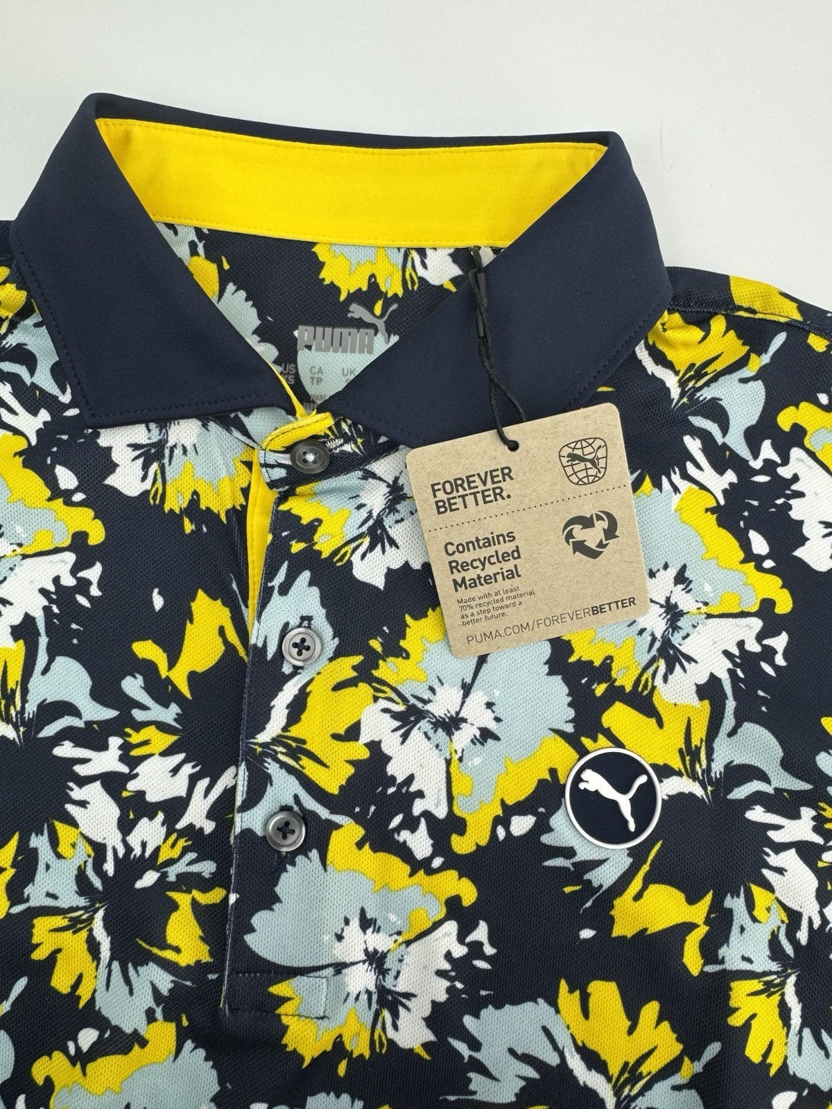 Puma Golf Polo Pique Borrego Mens Size UK Small/Blue Navy Yellow/New /308164